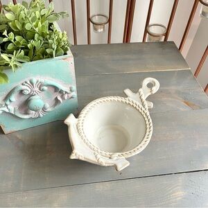 Nautical Anchor Bowl Rope Trim Off White Ceramic Tan Accents Decor Not for Food